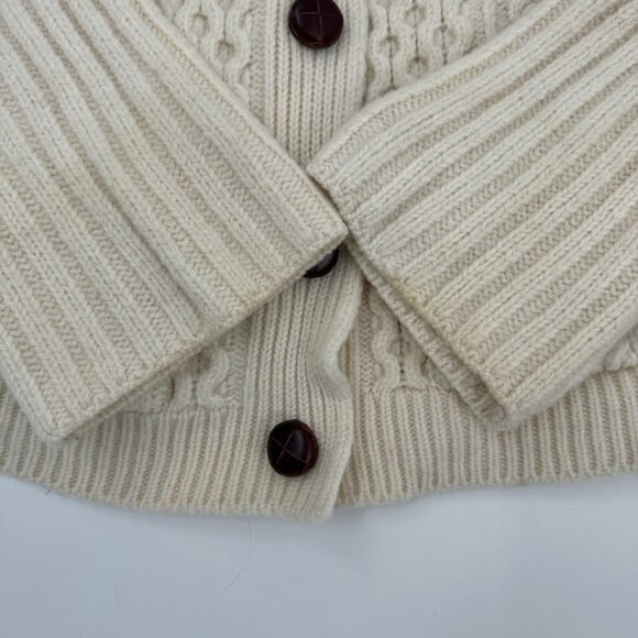 Peregrine by J Glover Made in England Wool Cable Knit Leather Button Cardigan Sw - Picture 9 of 11